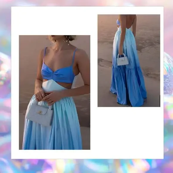 Commense Blue Ombre Cut-Out Maxi Dress with Spaghetti Straps Size XL NWT - Picture 2 of 7